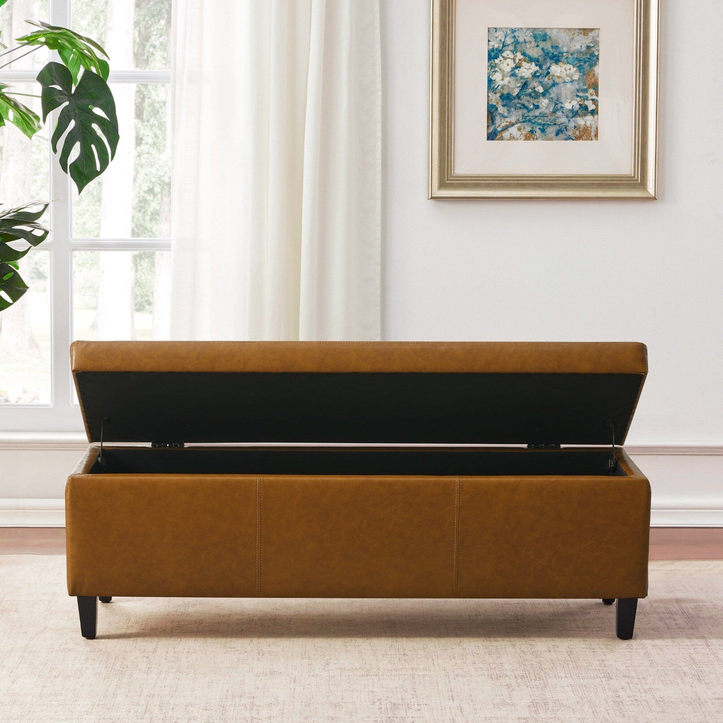 Ottoman rectangulaire de rangement recouvert de simili cuir - 50,3 x 17,50 x 18 pouces