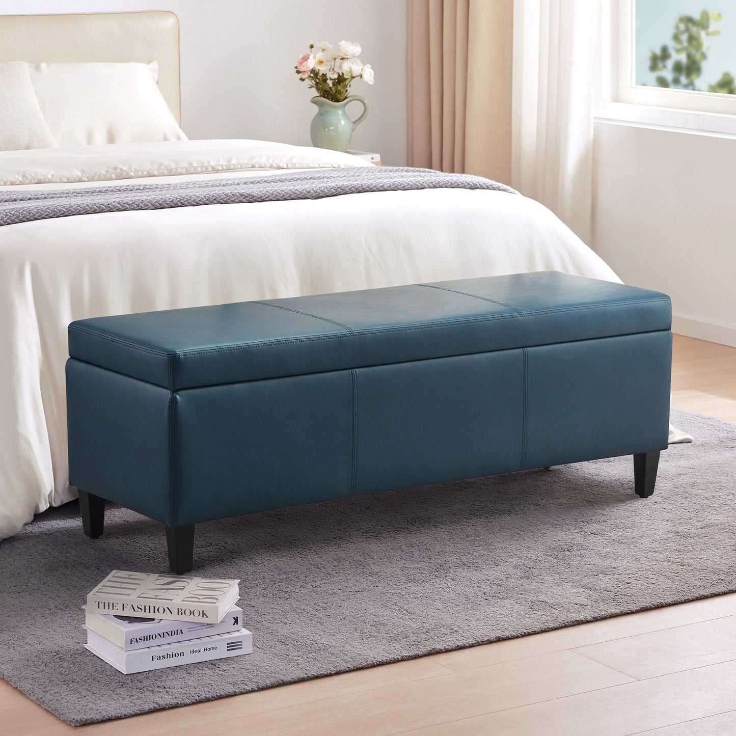 Ottoman rectangulaire de rangement recouvert de simili cuir - 50,3 x 17,50 x 18 pouces