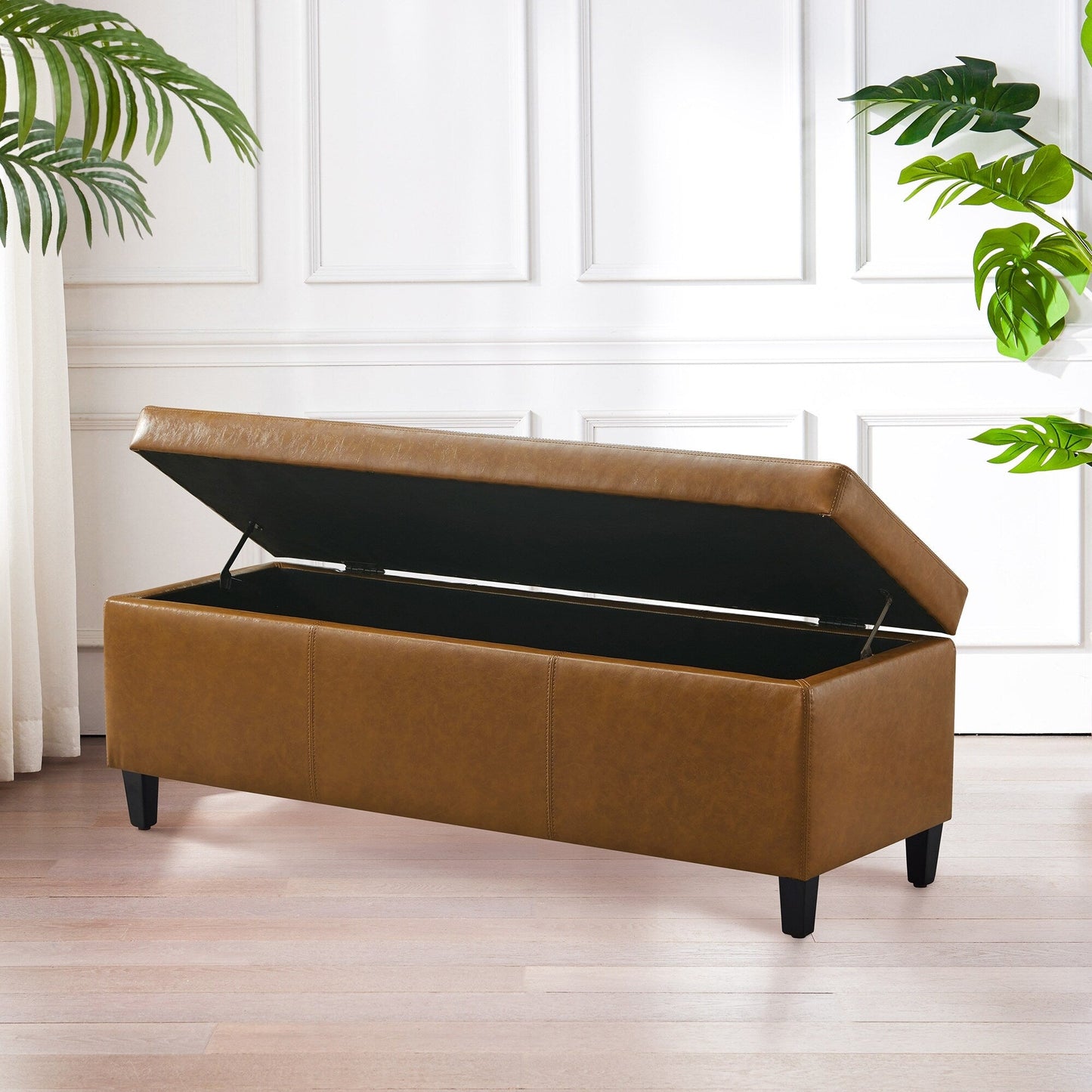 Ottoman rectangulaire de rangement recouvert de simili cuir - 50,3 x 17,50 x 18 pouces