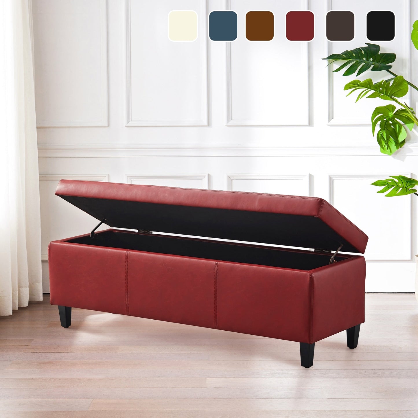 Ottoman rectangulaire de rangement recouvert de simili cuir - 50,3 x 17,50 x 18 pouces