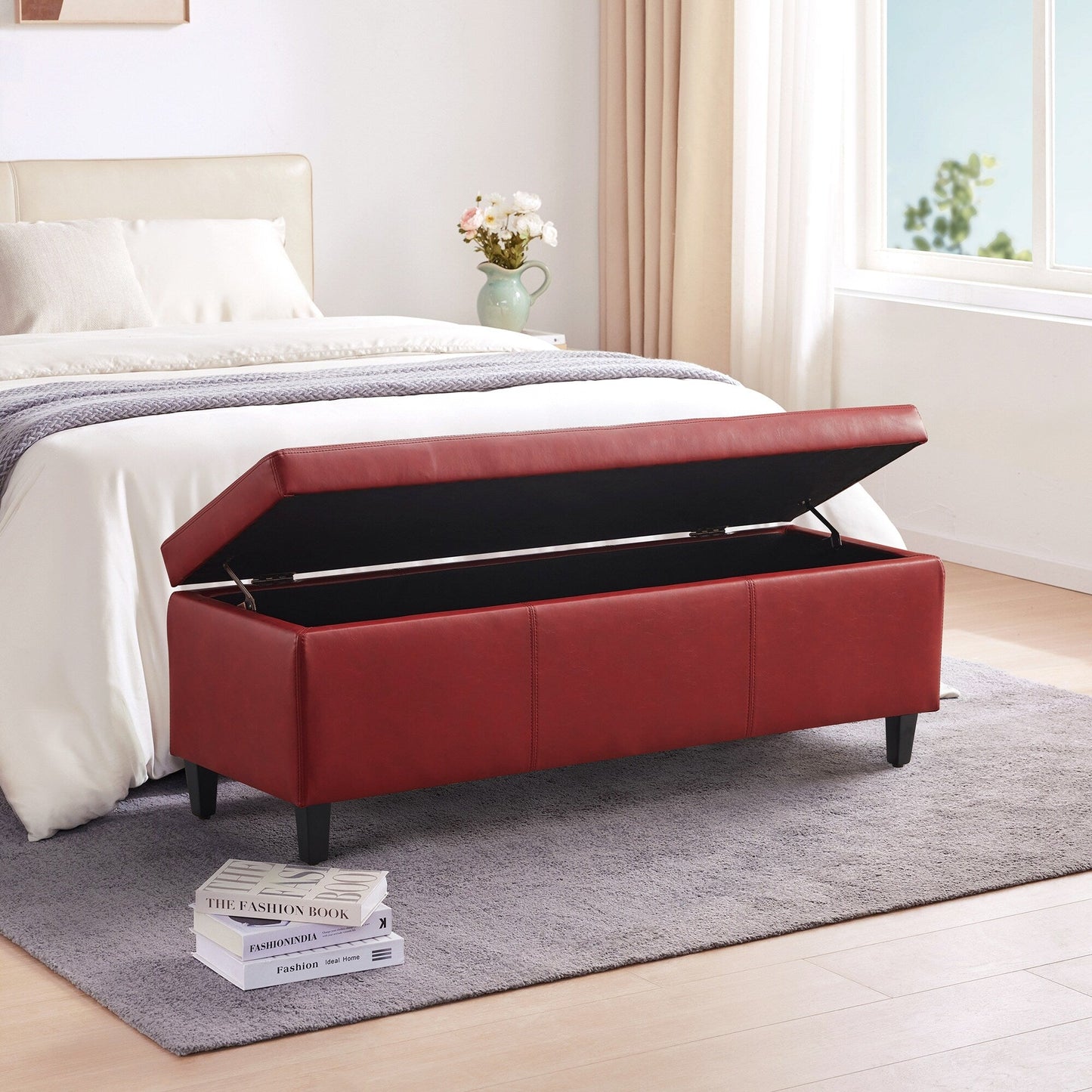 Ottoman rectangulaire de rangement recouvert de simili cuir - 50,3 x 17,50 x 18 pouces