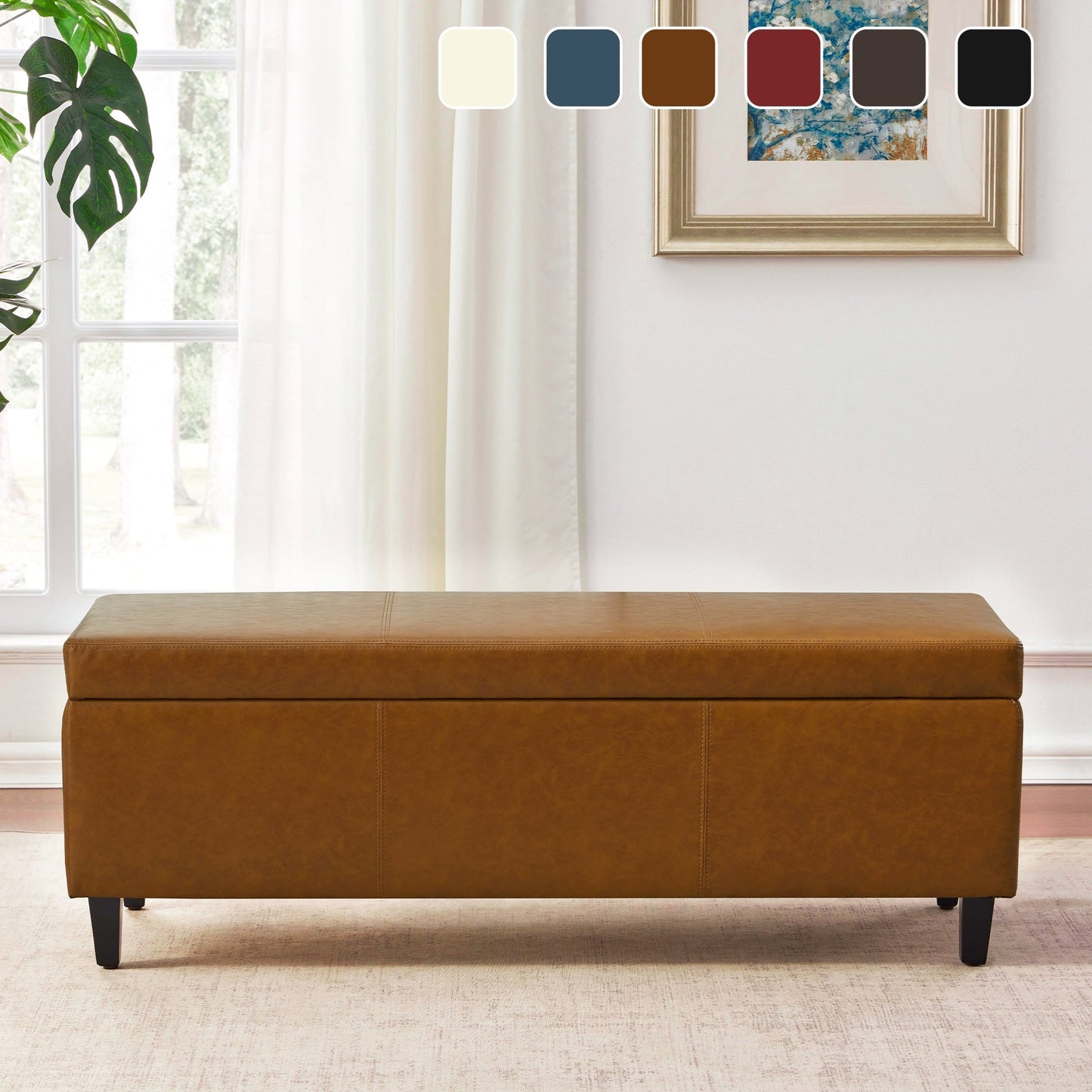 Ottoman rectangulaire de rangement recouvert de simili cuir - 50,3 x 17,50 x 18 pouces