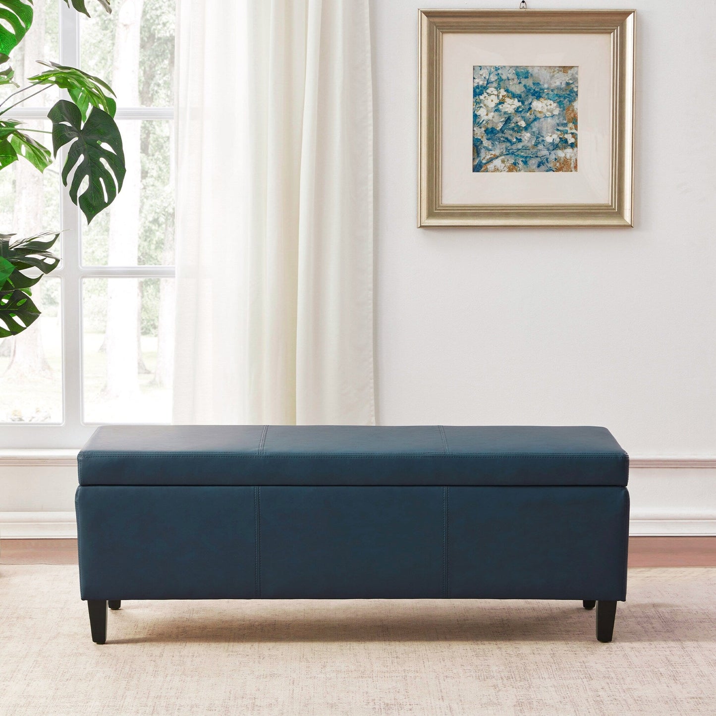 Ottoman rectangulaire de rangement recouvert de simili cuir - 50,3 x 17,50 x 18 pouces