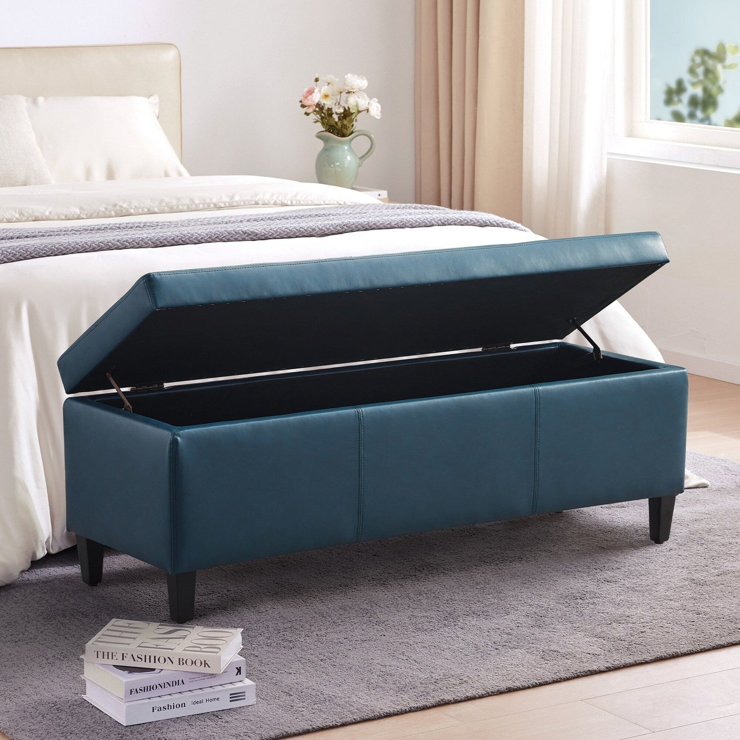 Ottoman rectangulaire de rangement recouvert de simili cuir - 50,3 x 17,50 x 18 pouces
