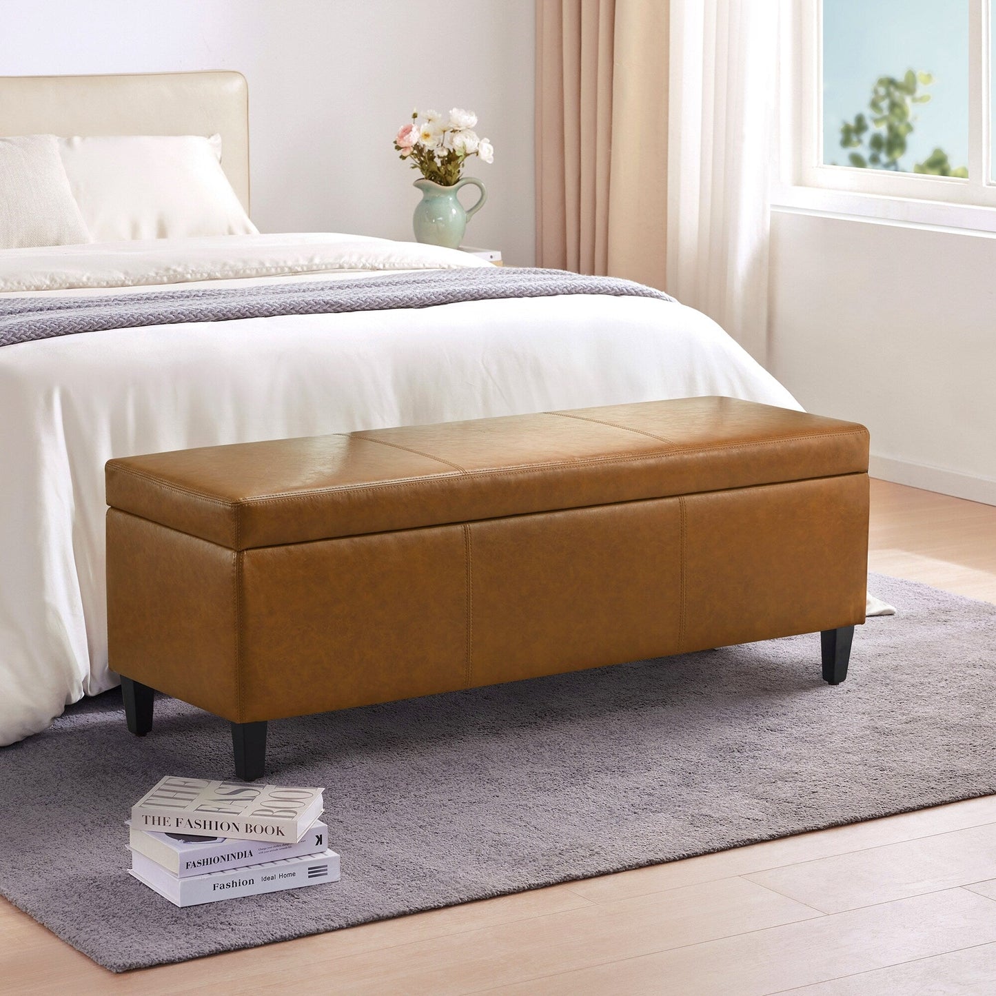 Ottoman rectangulaire de rangement recouvert de simili cuir - 50,3 x 17,50 x 18 pouces
