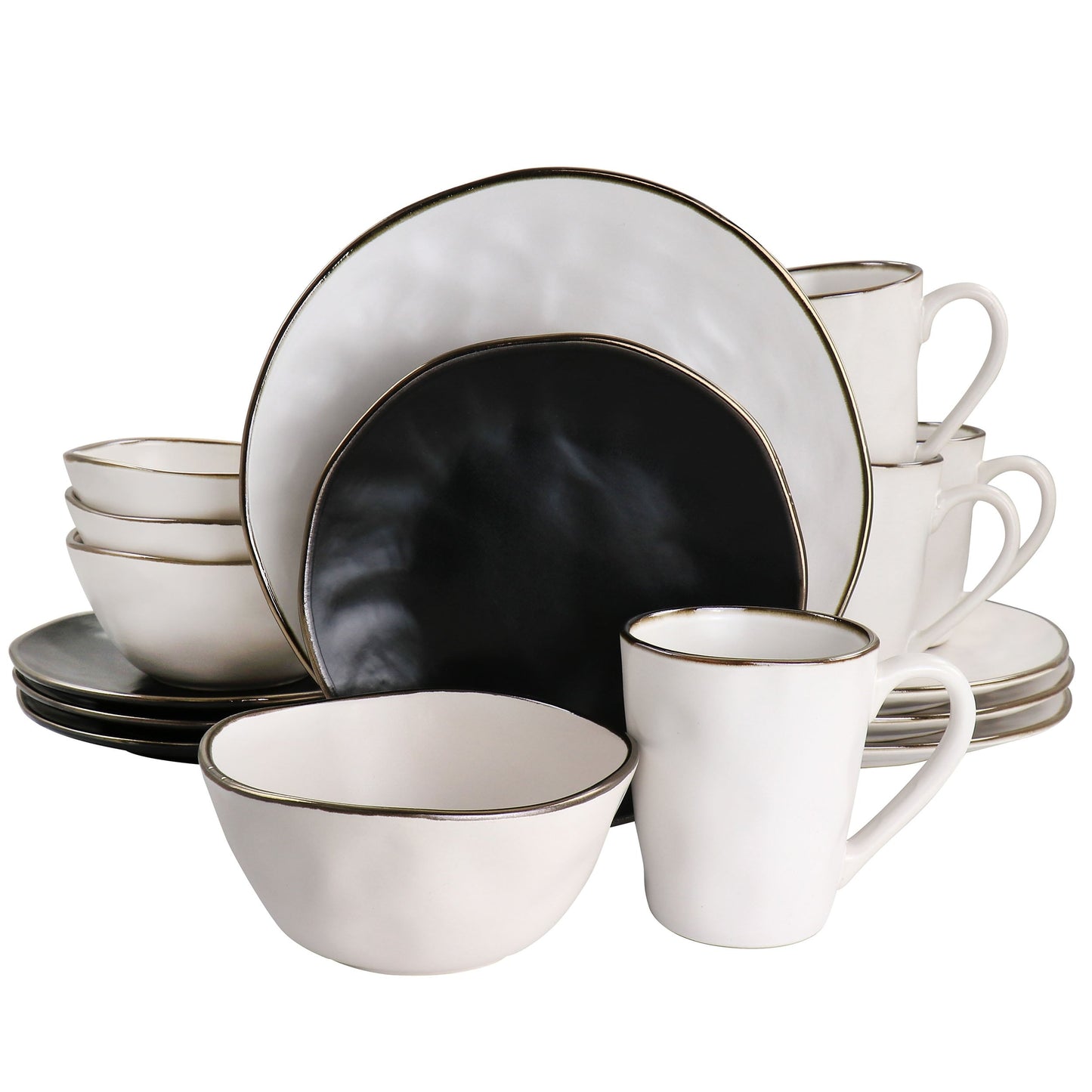 Service de table en grès martelé, 16 pièces, assorties