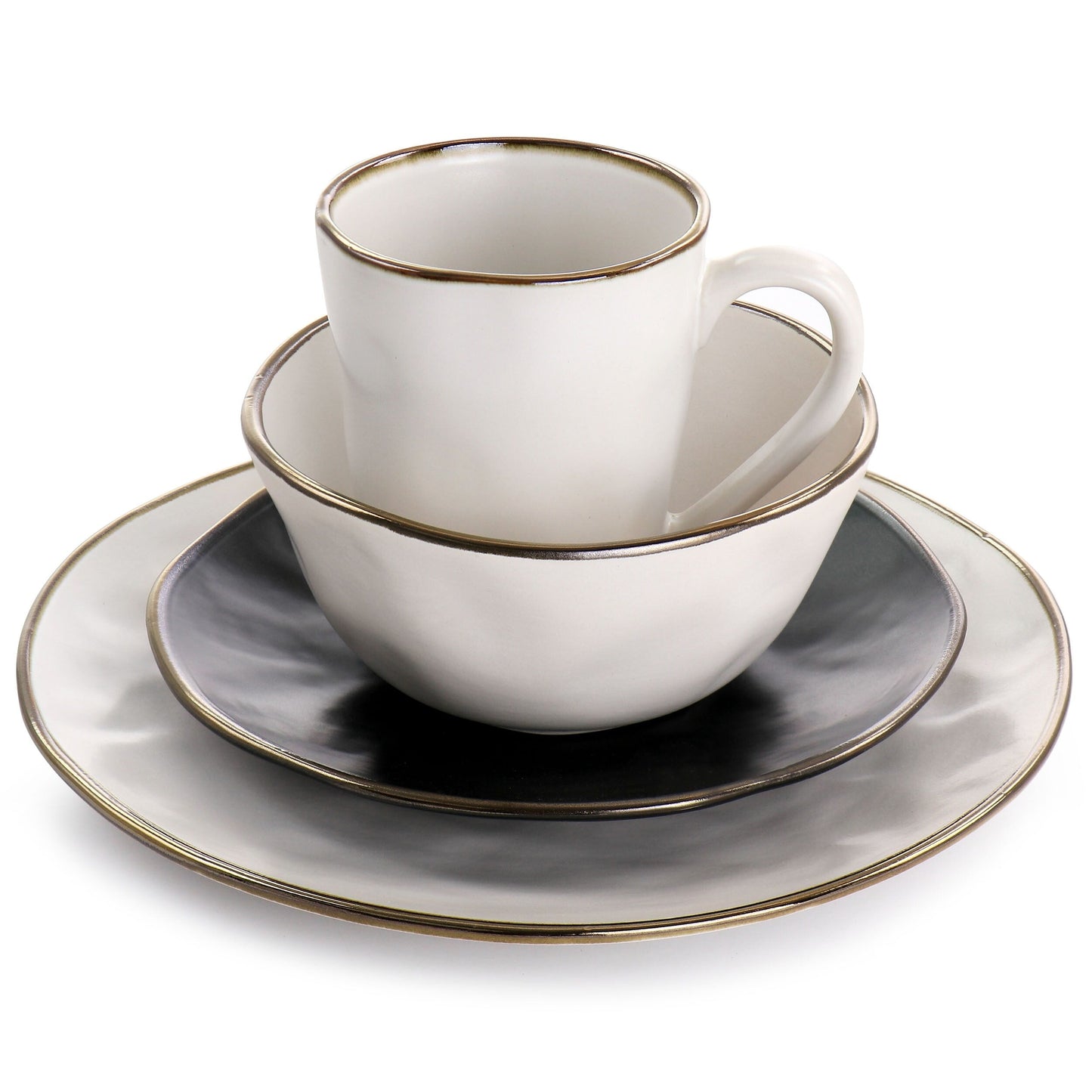Service de table en grès martelé, 16 pièces, assorties