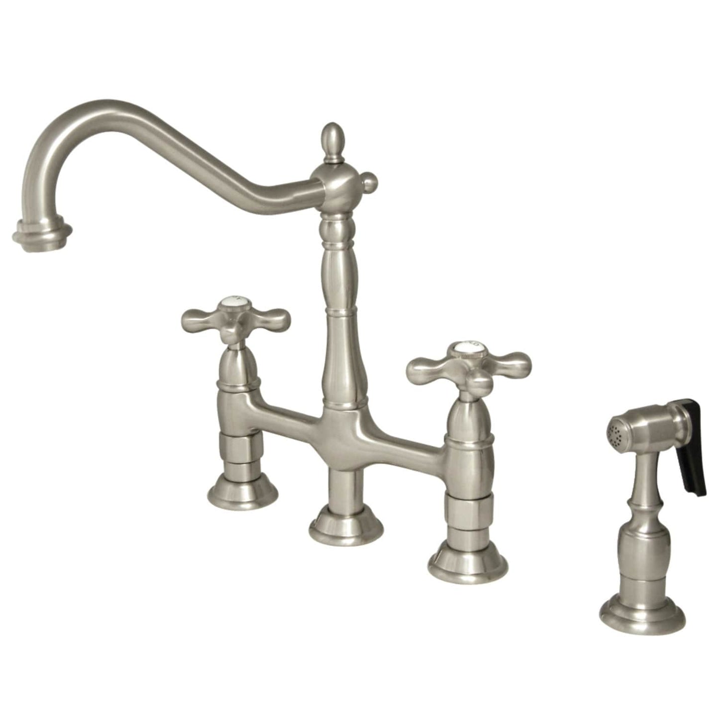 Robinet de cuisine Heritage Bridge avec pulvérisateur en laiton