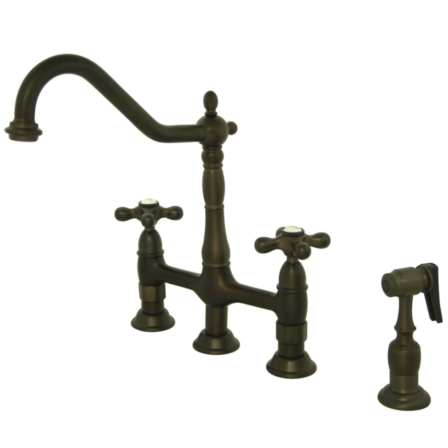 Robinet de cuisine Heritage Bridge avec pulvérisateur en laiton
