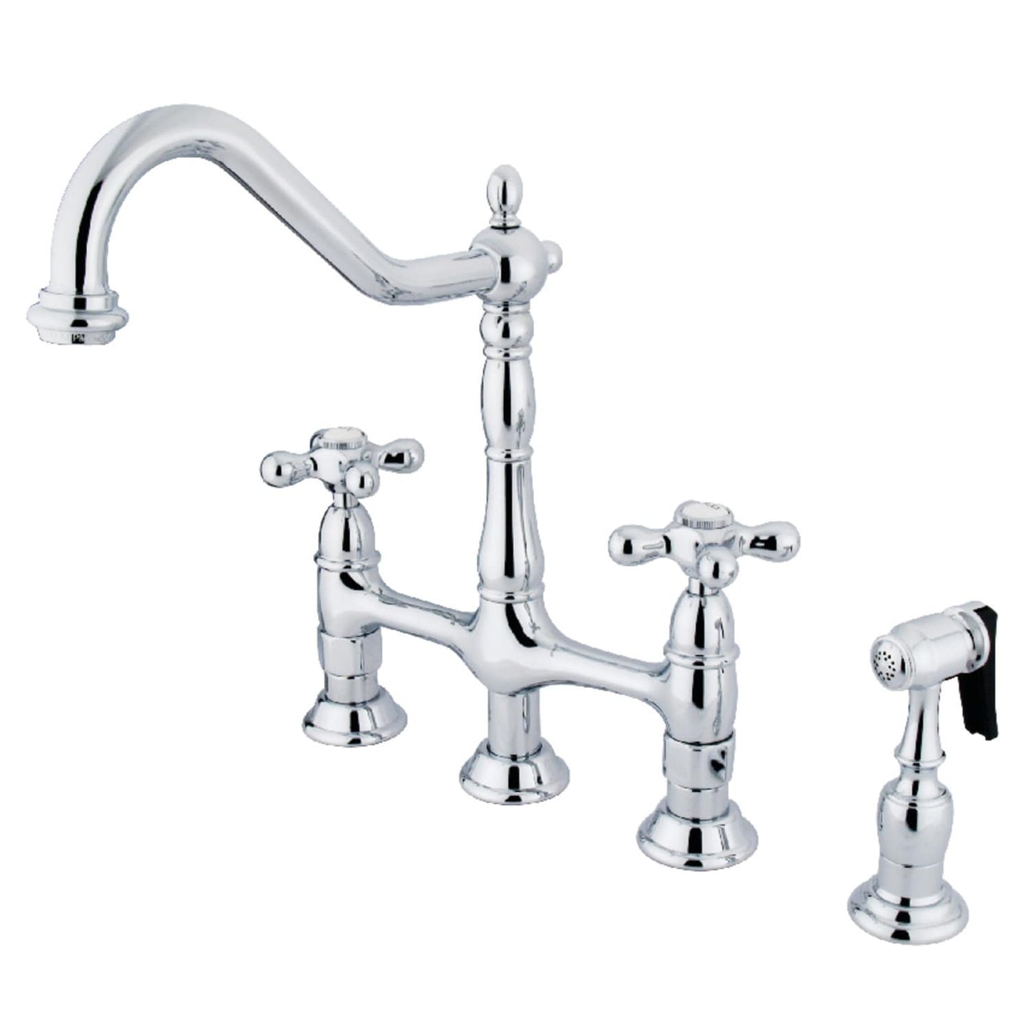 Robinet de cuisine Heritage Bridge avec pulvérisateur en laiton