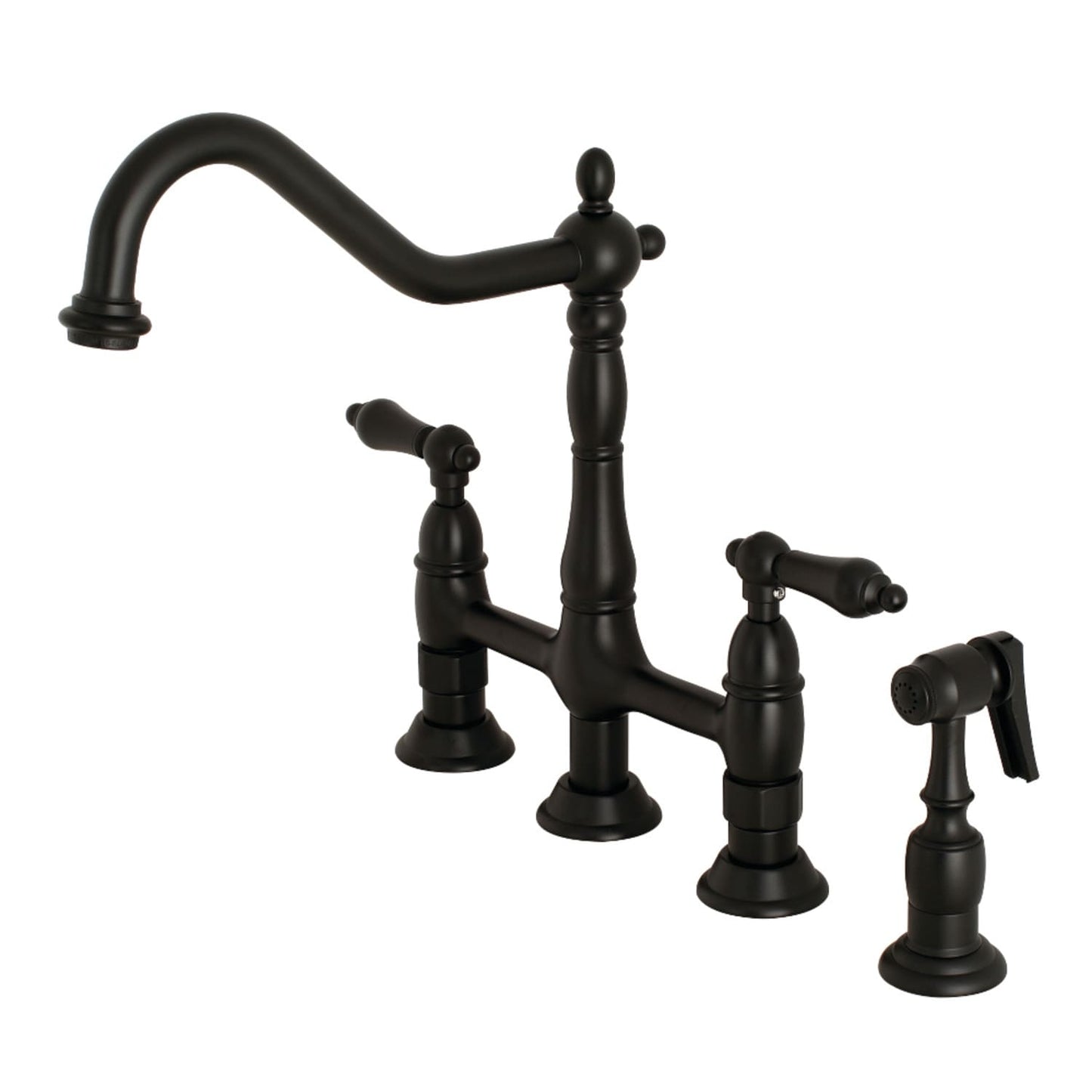 Robinet de cuisine Heritage Bridge avec pulvérisateur en laiton