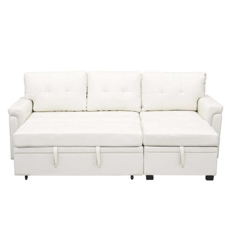 Canapé d'angle convertible et réversible avec lit escamotable, chaise longue avec rangement intégré et pieds robustes.