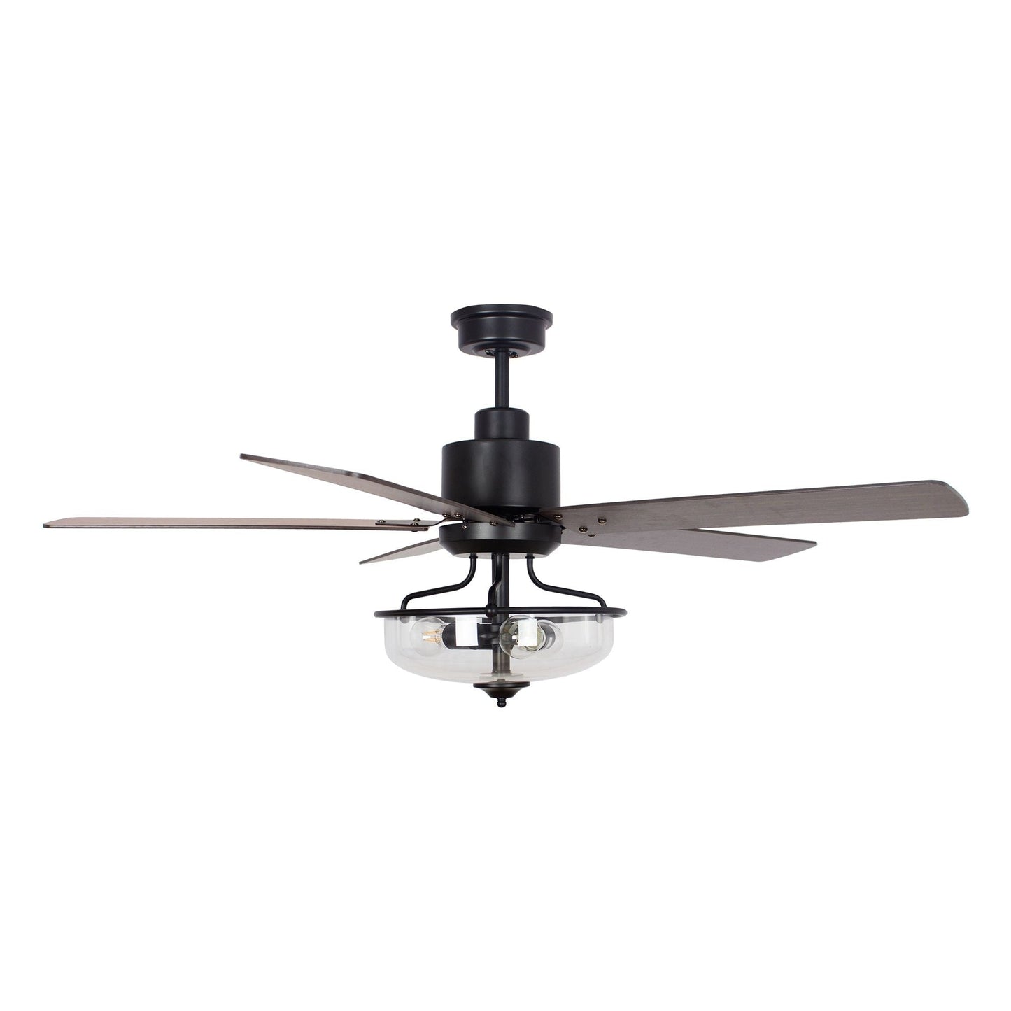 Ventilateur de plafond à 52 pouces avec 5 pales en bois réversibles, 3 lumières et télécommande.