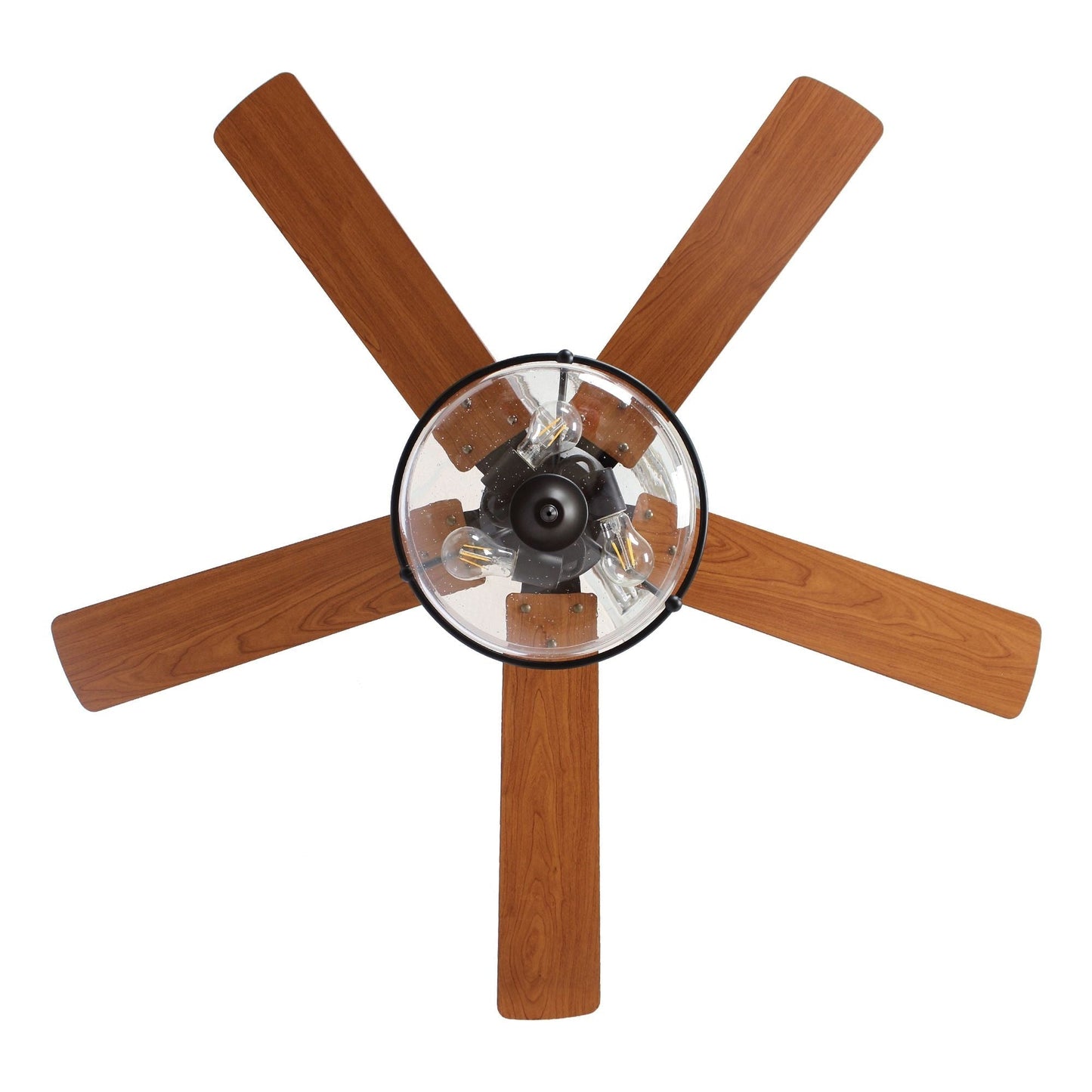 Ventilateur de plafond à 52 pouces avec 5 pales en bois réversibles, 3 lumières et télécommande.