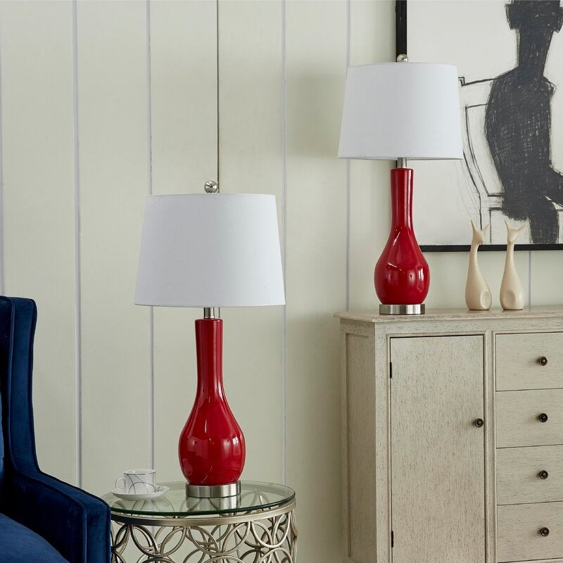Ensemble de 2 lampes de table en céramique de 28,5 cm avec USB