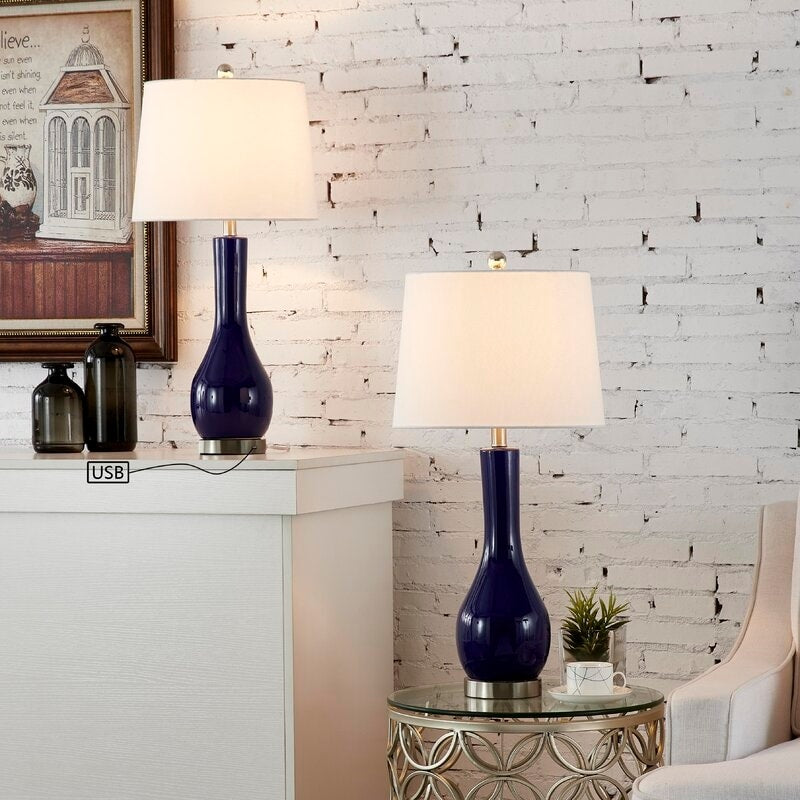 Ensemble de 2 lampes de table en céramique de 28,5 cm avec USB