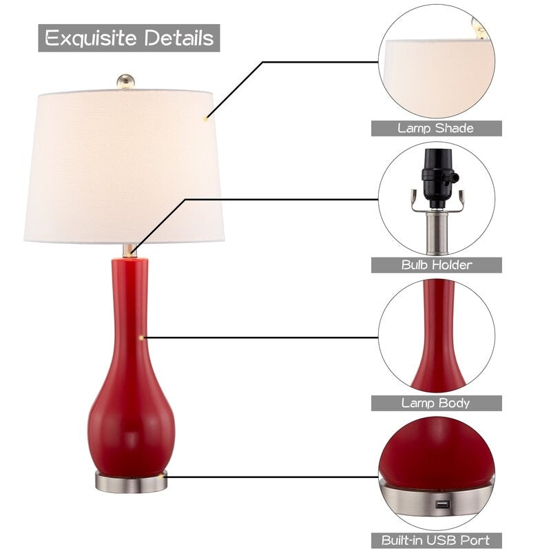 Ensemble de 2 lampes de table en céramique de 28,5 cm avec USB