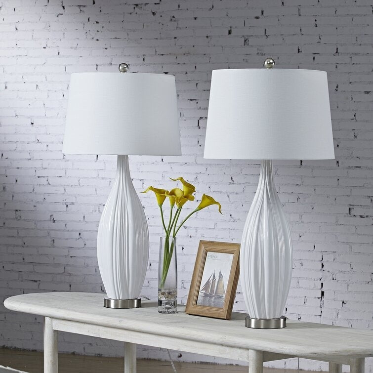Ensemble de 2 lampes de table en porcelaine blanche standard 31 (lot de 2)