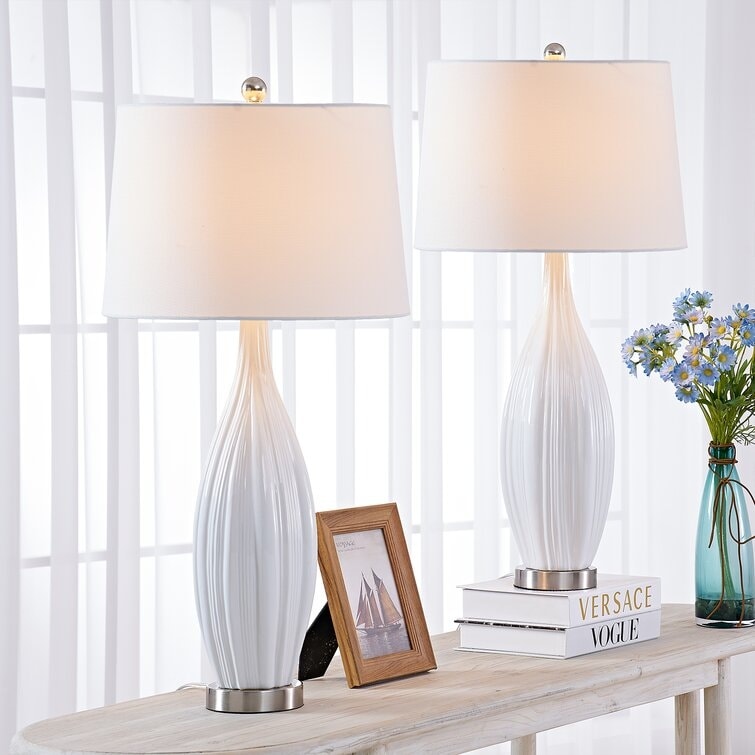 Ensemble de 2 lampes de table en porcelaine blanche standard 31 (lot de 2)