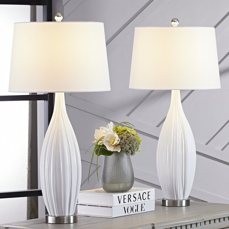 Ensemble de 2 lampes de table en porcelaine blanche standard 31 (lot de 2)