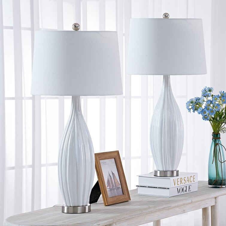 Ensemble de 2 lampes de table en porcelaine blanche standard 31 (lot de 2)