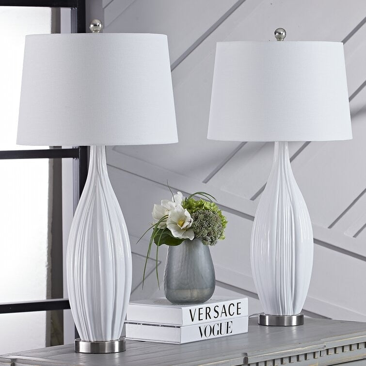 Ensemble de 2 lampes de table en porcelaine blanche standard 31 (lot de 2)