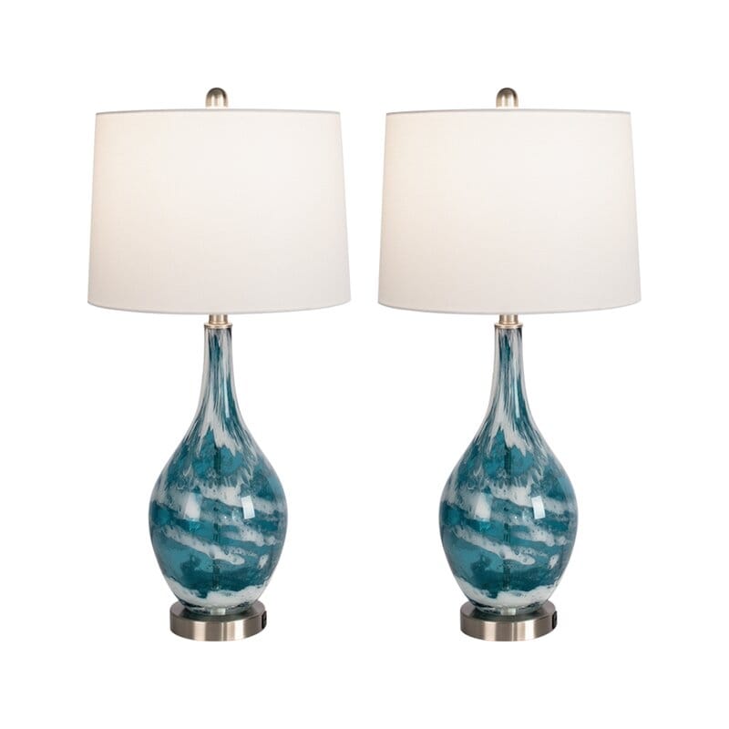 Lampes de chevet en verre avec port USB (lot de 2) - Lampe de bureau moderne