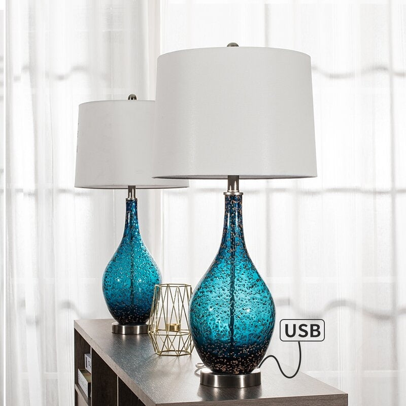 Lampes de chevet en verre avec port USB (lot de 2) - Lampe de bureau moderne