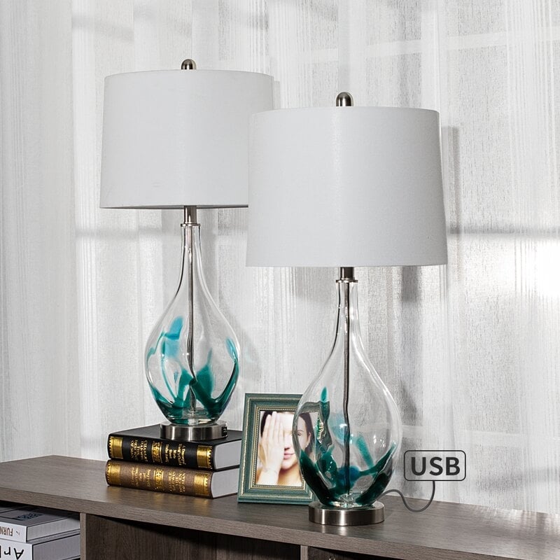 Lampes de chevet en verre avec port USB (lot de 2) - Lampe de bureau moderne