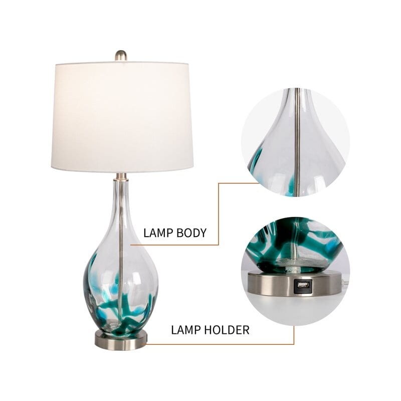 Lampes de chevet en verre avec port USB (lot de 2) - Lampe de bureau moderne