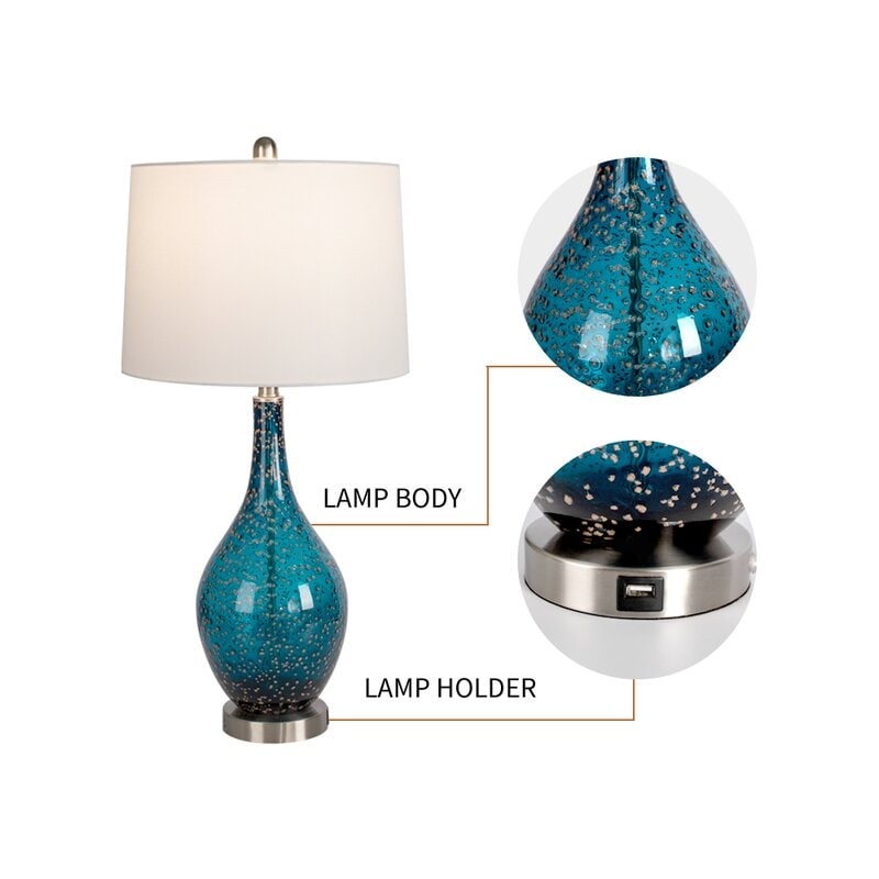 Lampes de chevet en verre avec port USB (lot de 2) - Lampe de bureau moderne