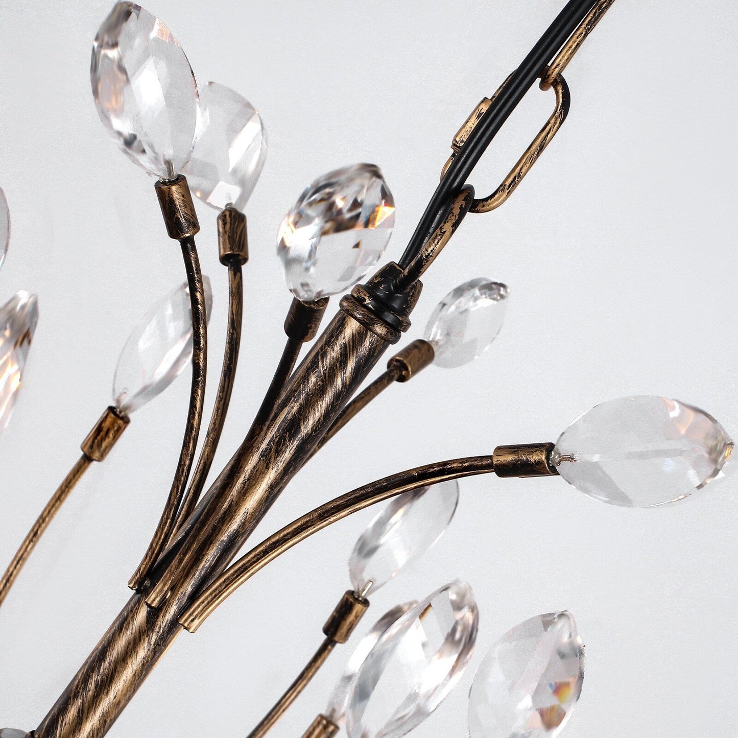 Suspension lumineuse en forme de bougie, style branche d'arbre rétro, avec cristaux, pour maison de campagne