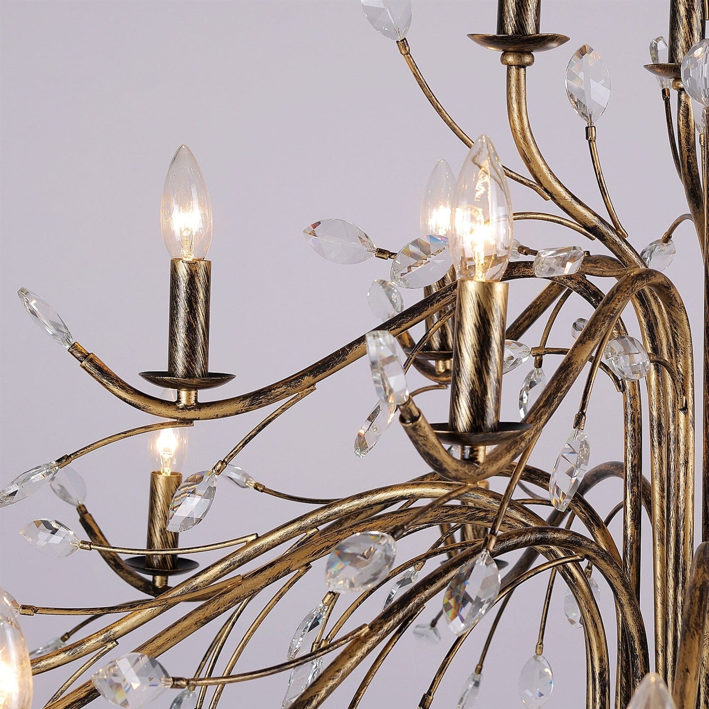 Suspension lumineuse en forme de bougie, style branche d'arbre rétro, avec cristaux, pour maison de campagne