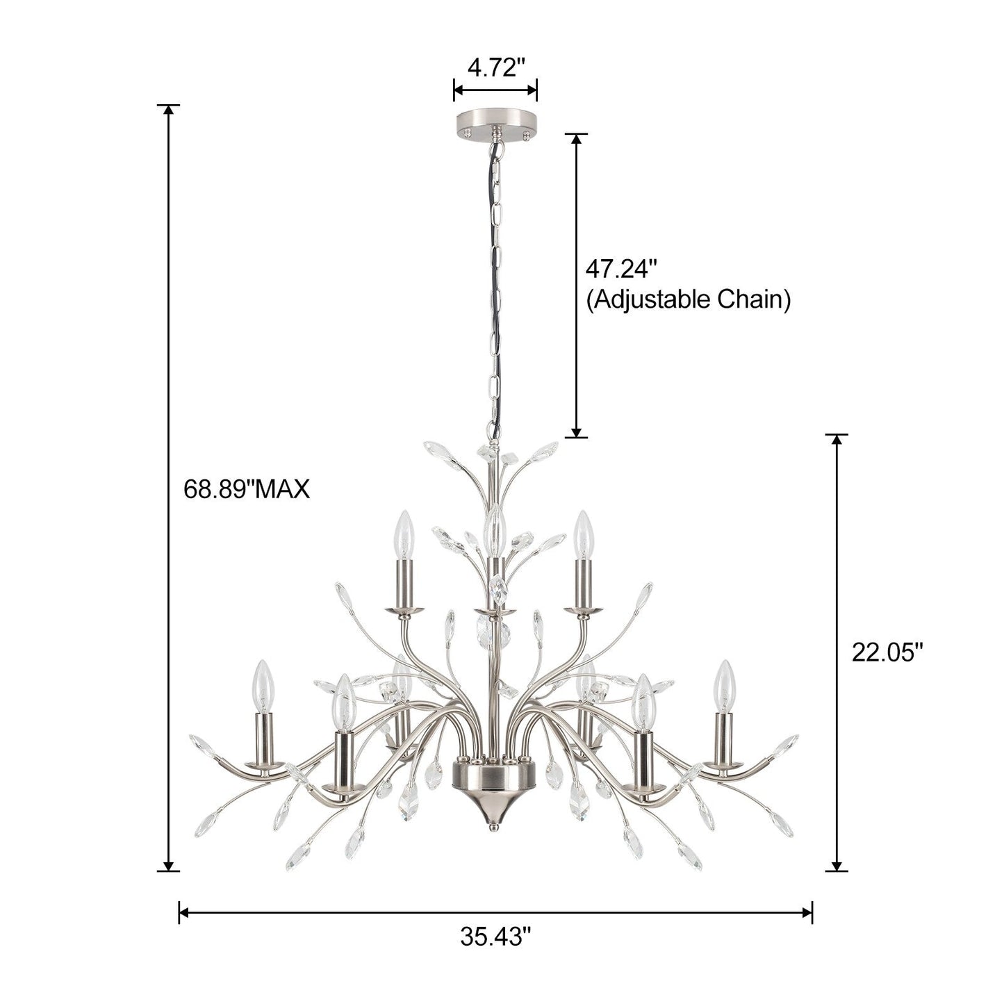Suspension lumineuse en forme de bougie, style branche d'arbre rétro, avec cristaux, pour maison de campagne