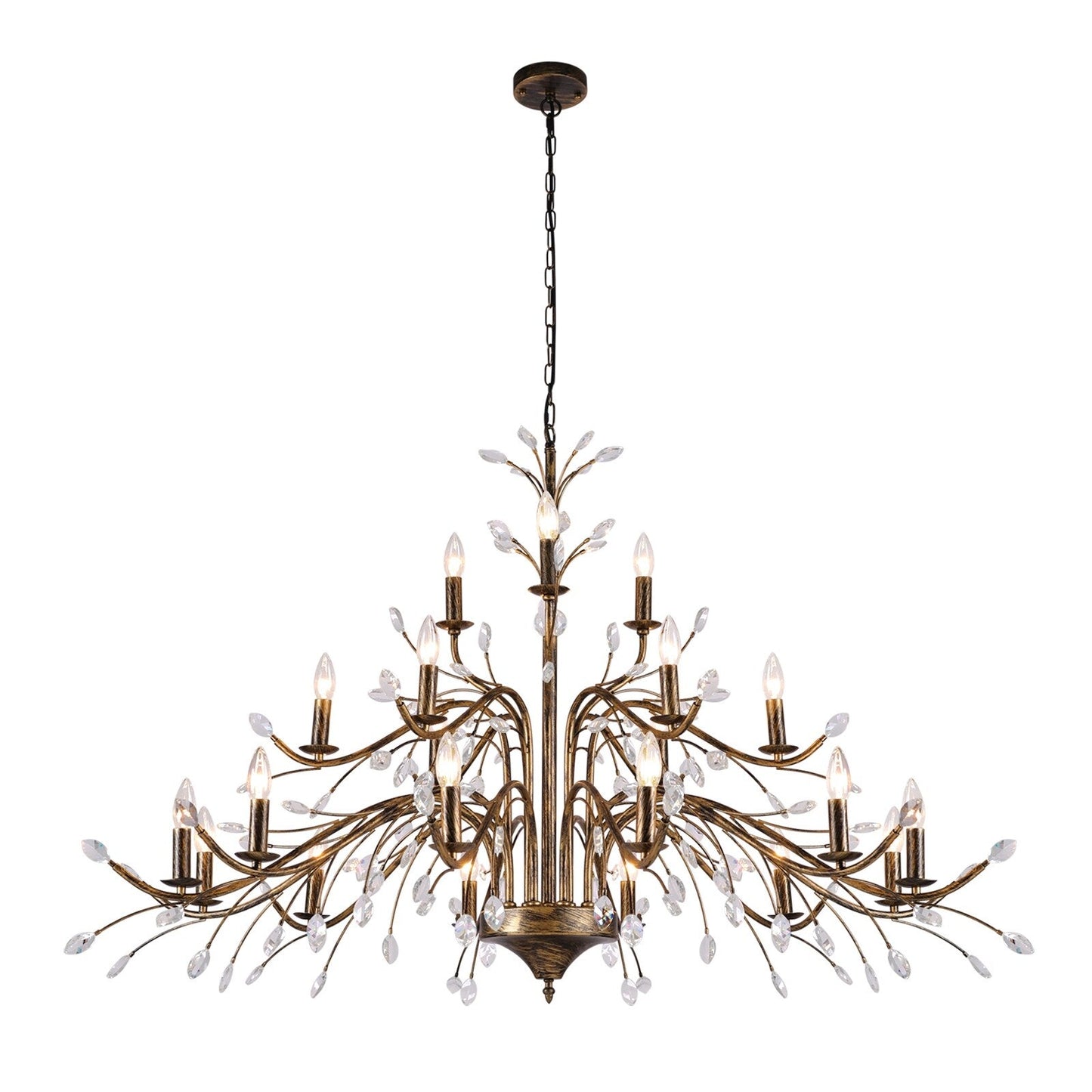 Suspension lumineuse en forme de bougie, style branche d'arbre rétro, avec cristaux, pour maison de campagne