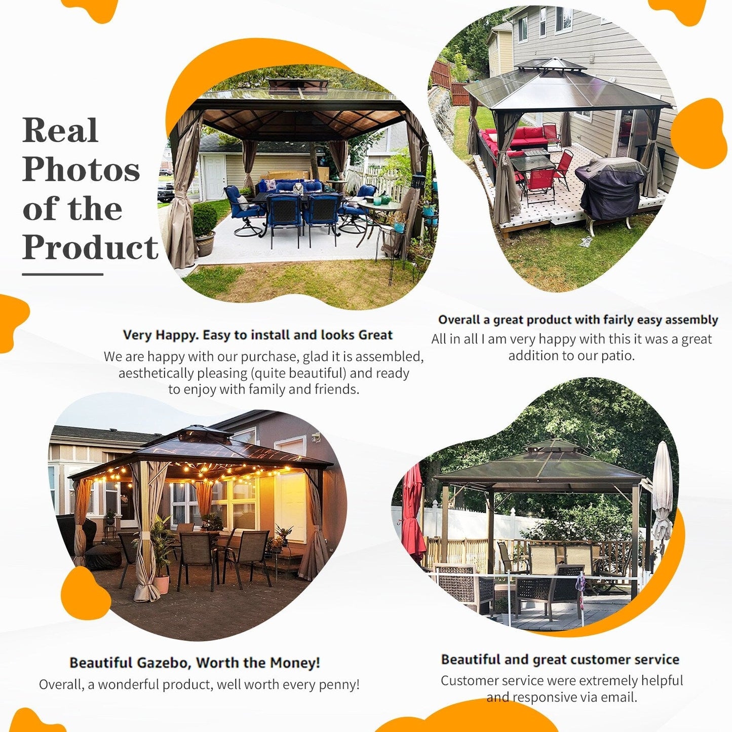 EROMMY Gazebo à toit rigide, Pergola d'extérieur avec double toit, moustiquaire et rideaux, auvent robuste pour patio, jardin, fête à la piscine