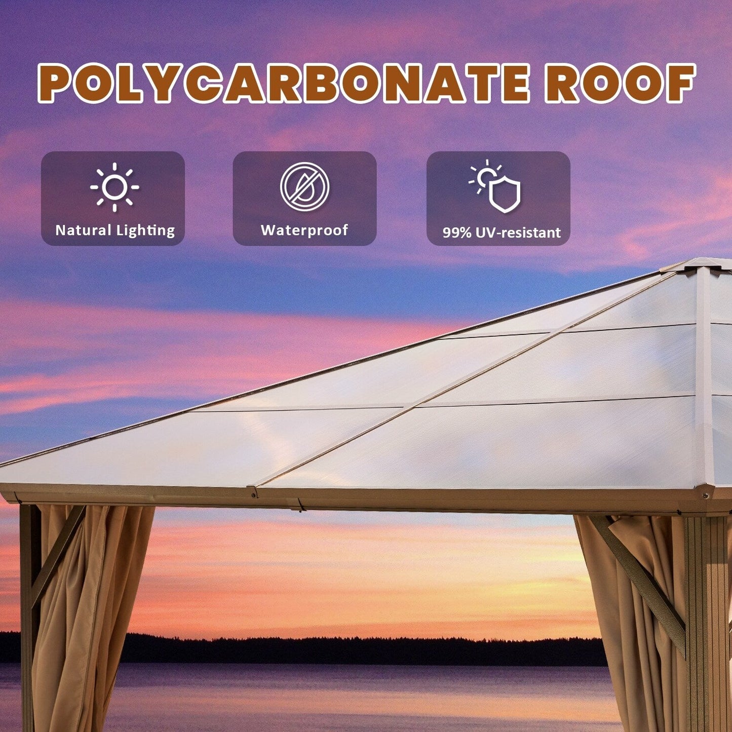 EROMMY Gazebo à toit rigide, Pergola d'extérieur avec double toit, moustiquaire et rideaux, auvent robuste pour patio, jardin, fête à la piscine