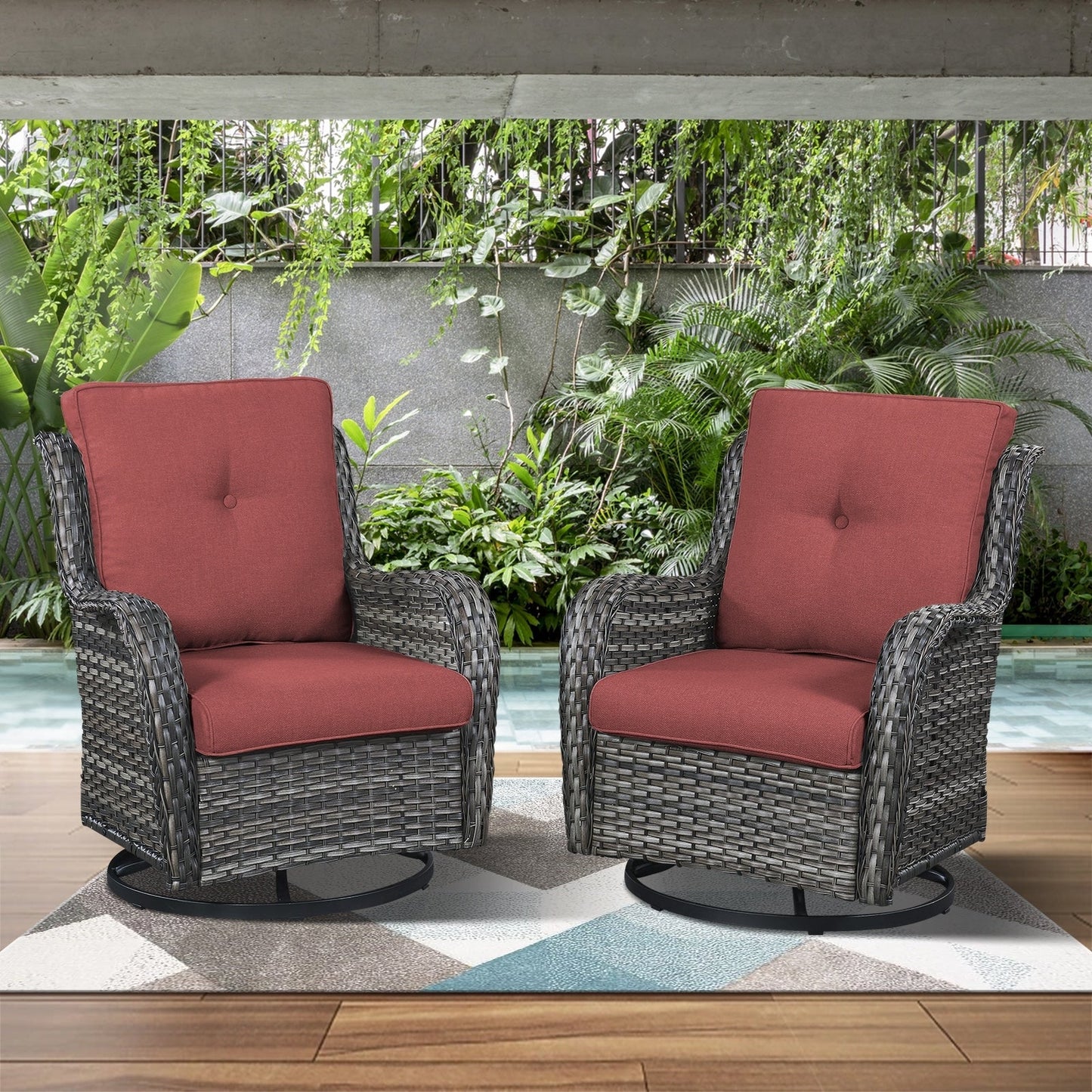 Gymojoy Chaise longue d'extérieur en osier avec base pivotante (lot de 2)