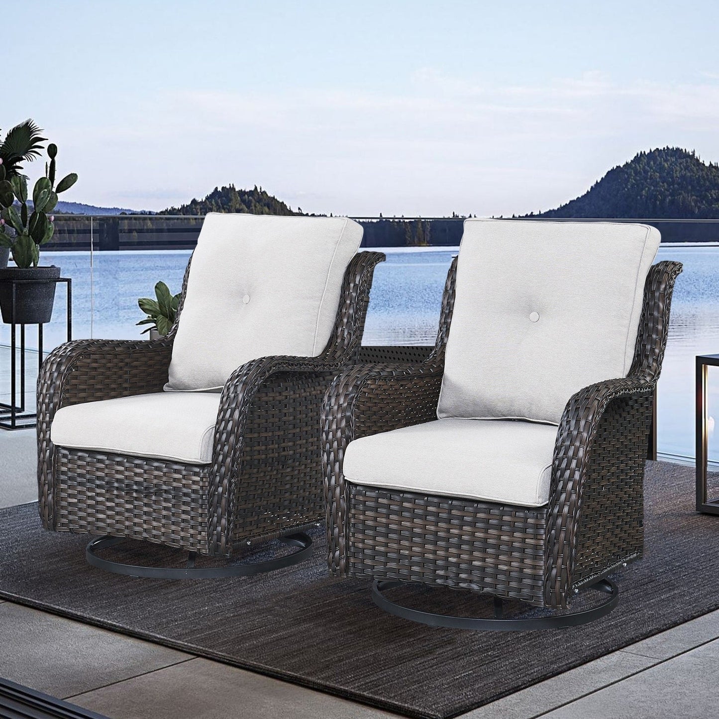 Gymojoy Chaise longue d'extérieur en osier avec base pivotante (lot de 2)