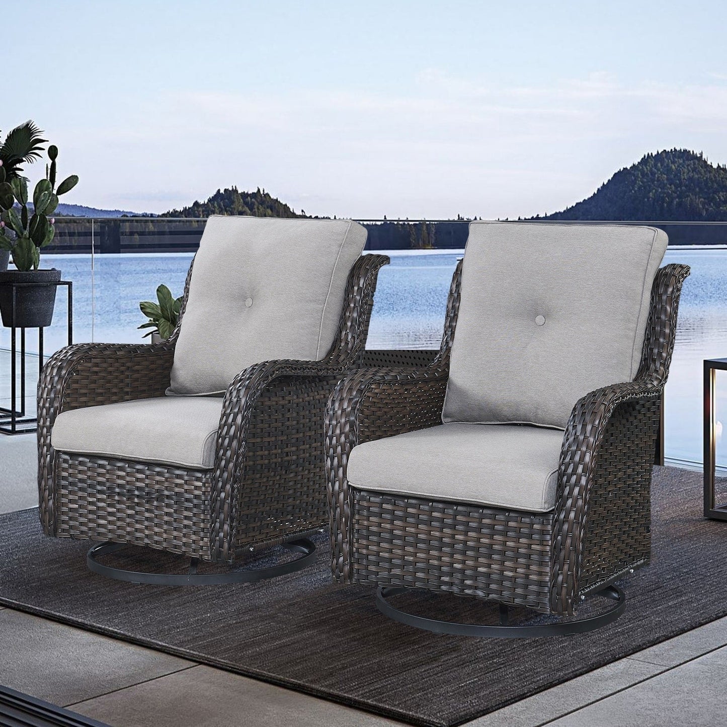 Gymojoy Chaise longue d'extérieur en osier avec base pivotante (lot de 2)
