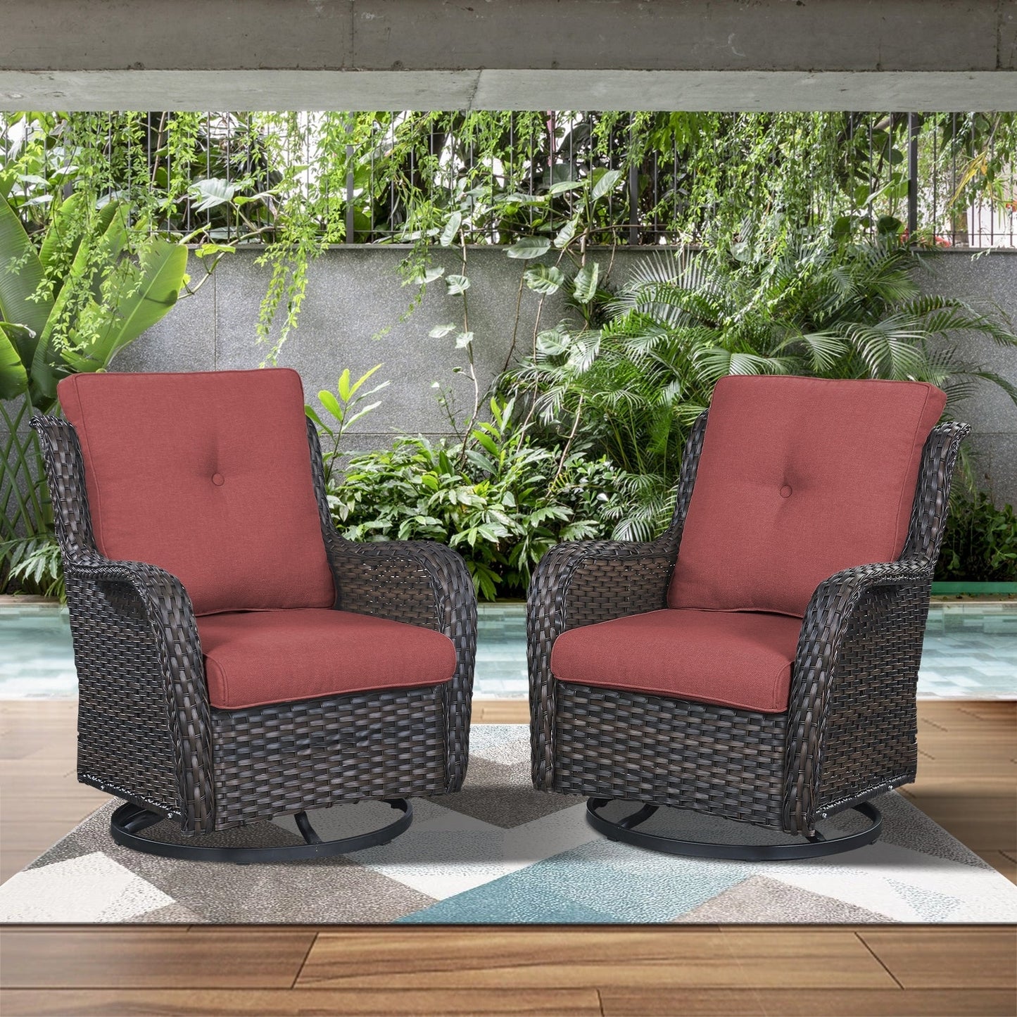 Gymojoy Chaise longue d'extérieur en osier avec base pivotante (lot de 2)