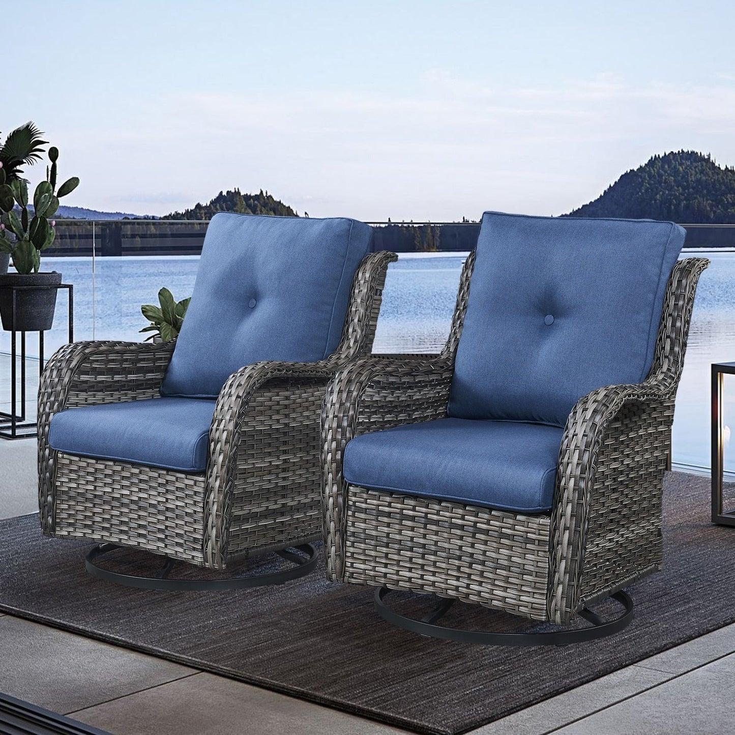 Gymojoy Chaise longue d'extérieur en osier avec base pivotante (lot de 2)