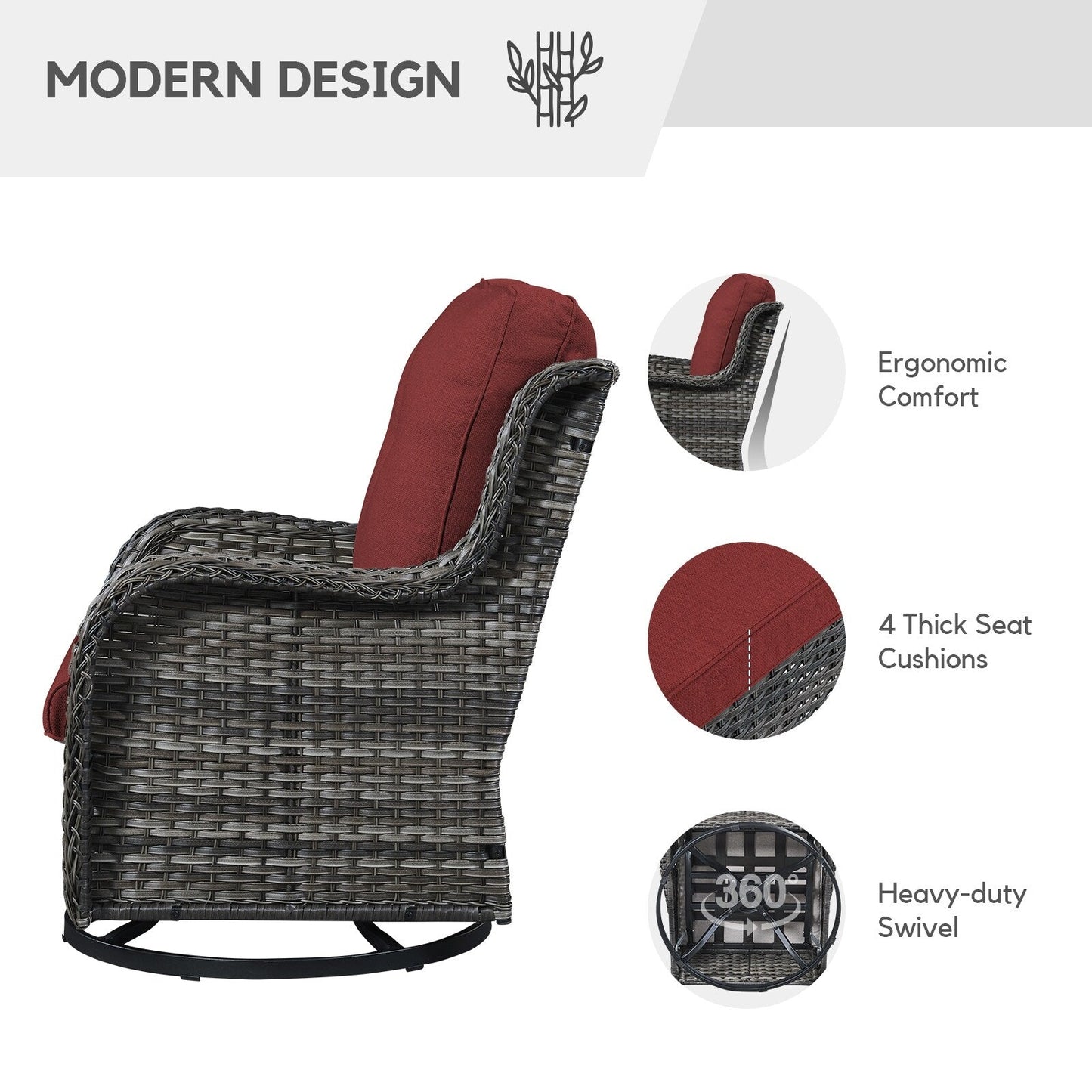 Gymojoy Chaise longue d'extérieur en osier avec base pivotante (lot de 2)