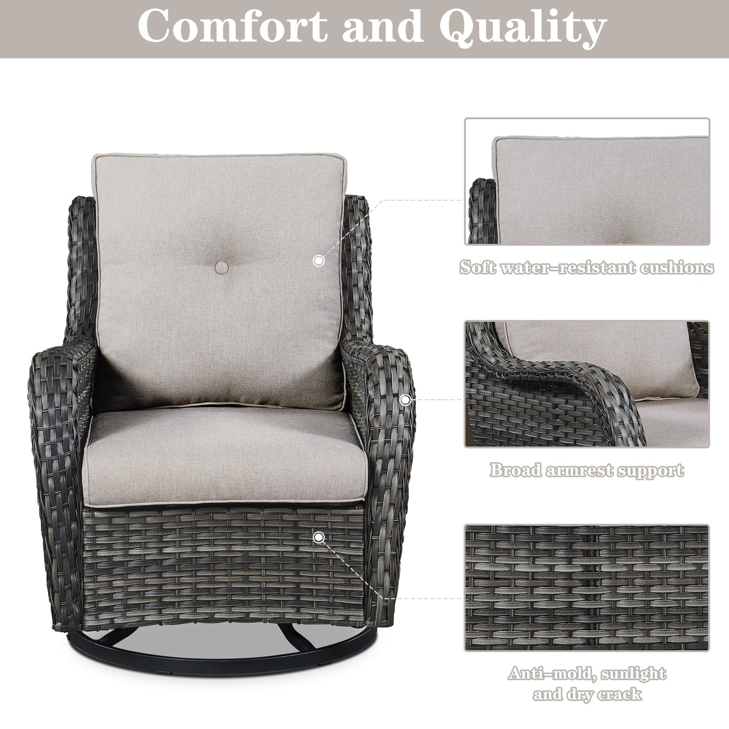 Gymojoy Chaise longue d'extérieur en osier avec base pivotante (lot de 2)