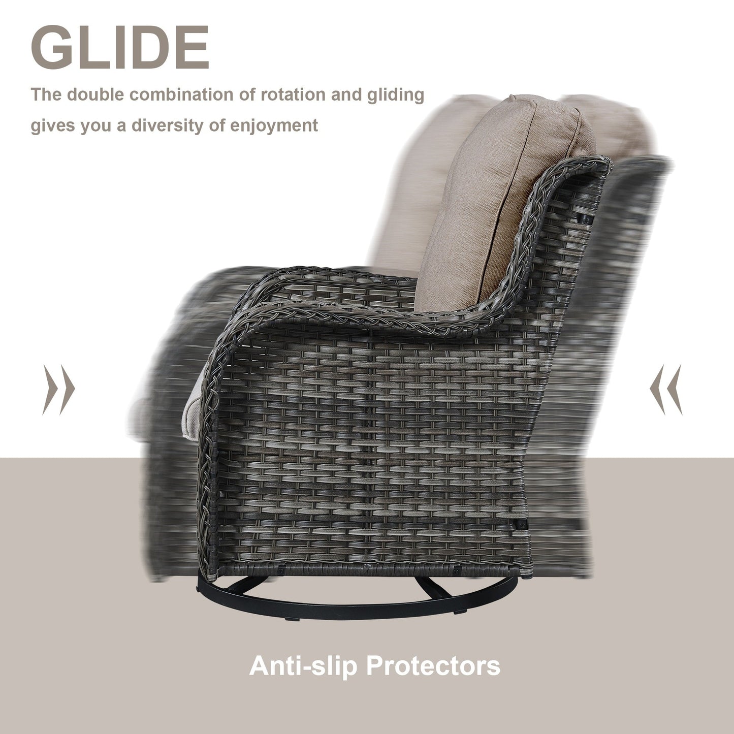 Gymojoy Chaise longue d'extérieur en osier avec base pivotante (lot de 2)