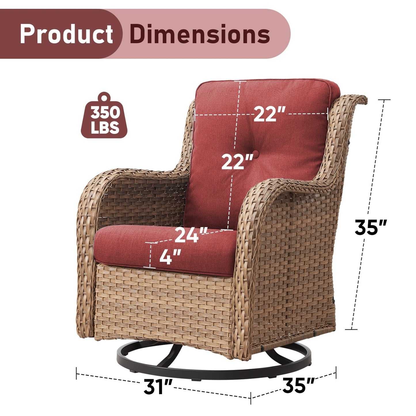 Gymojoy Chaise longue d'extérieur en osier avec base pivotante (lot de 2)