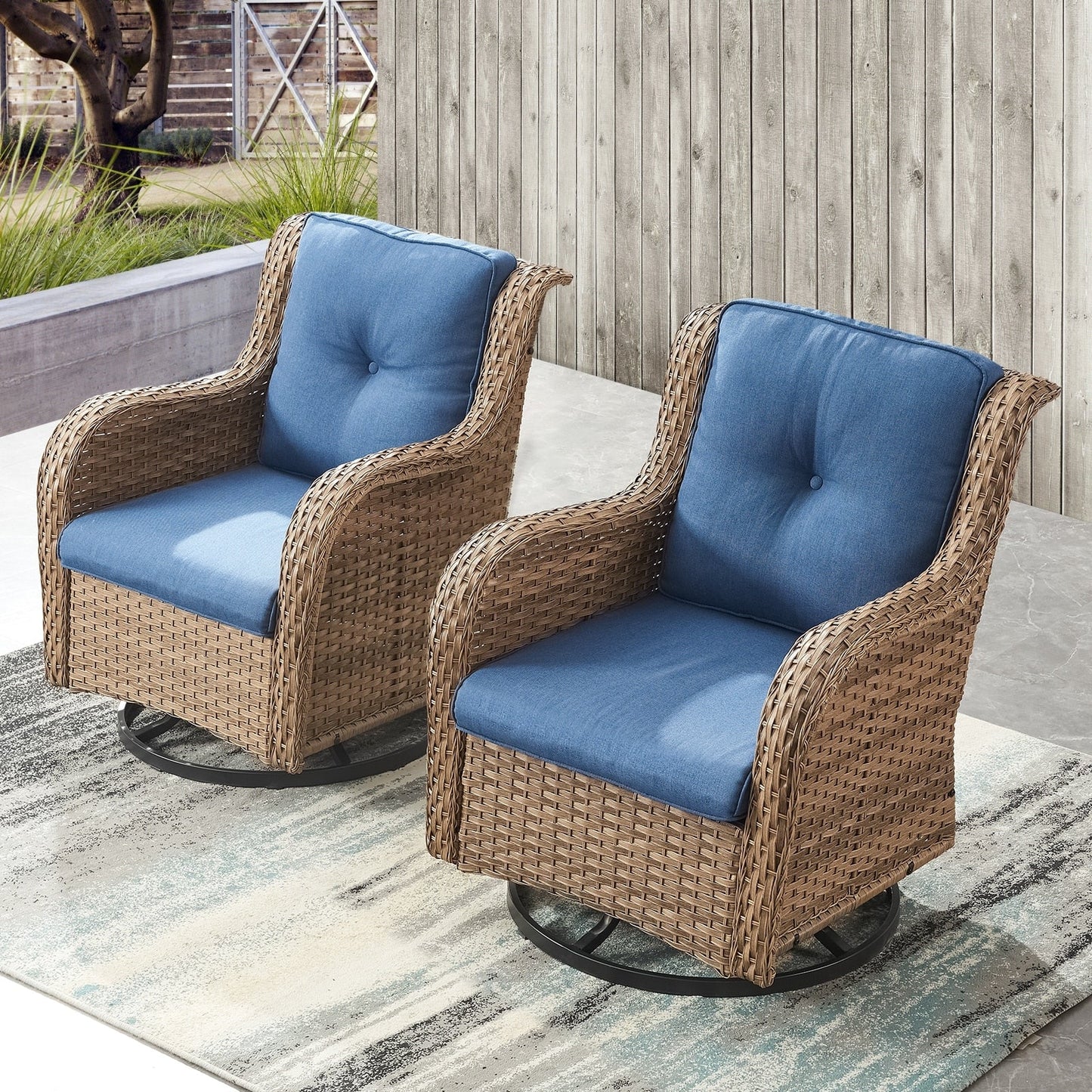 Gymojoy Chaise longue d'extérieur en osier avec base pivotante (lot de 2)
