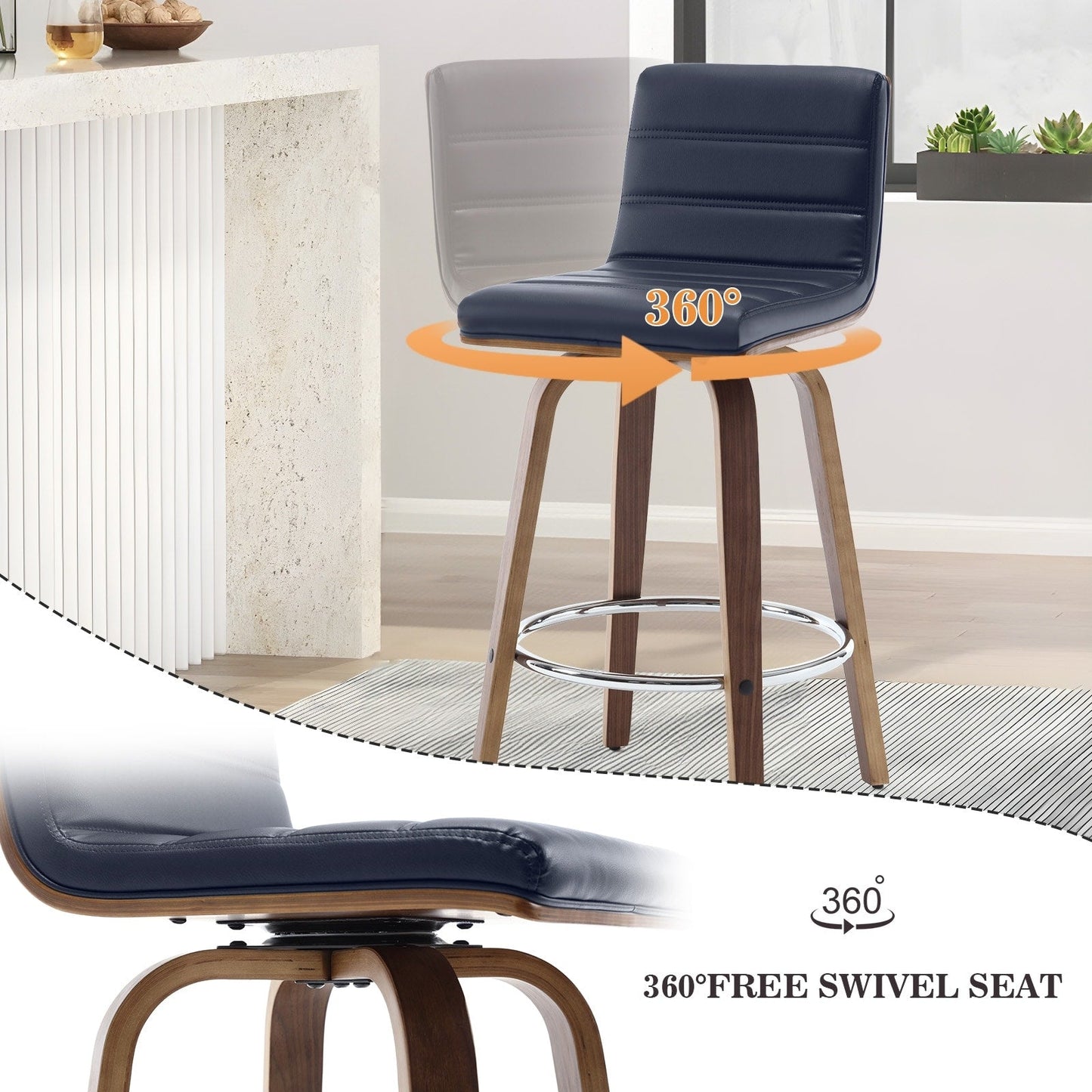 Tabourets de bar/comptoir pivotants en simili cuir 26/29, lot de 2/3