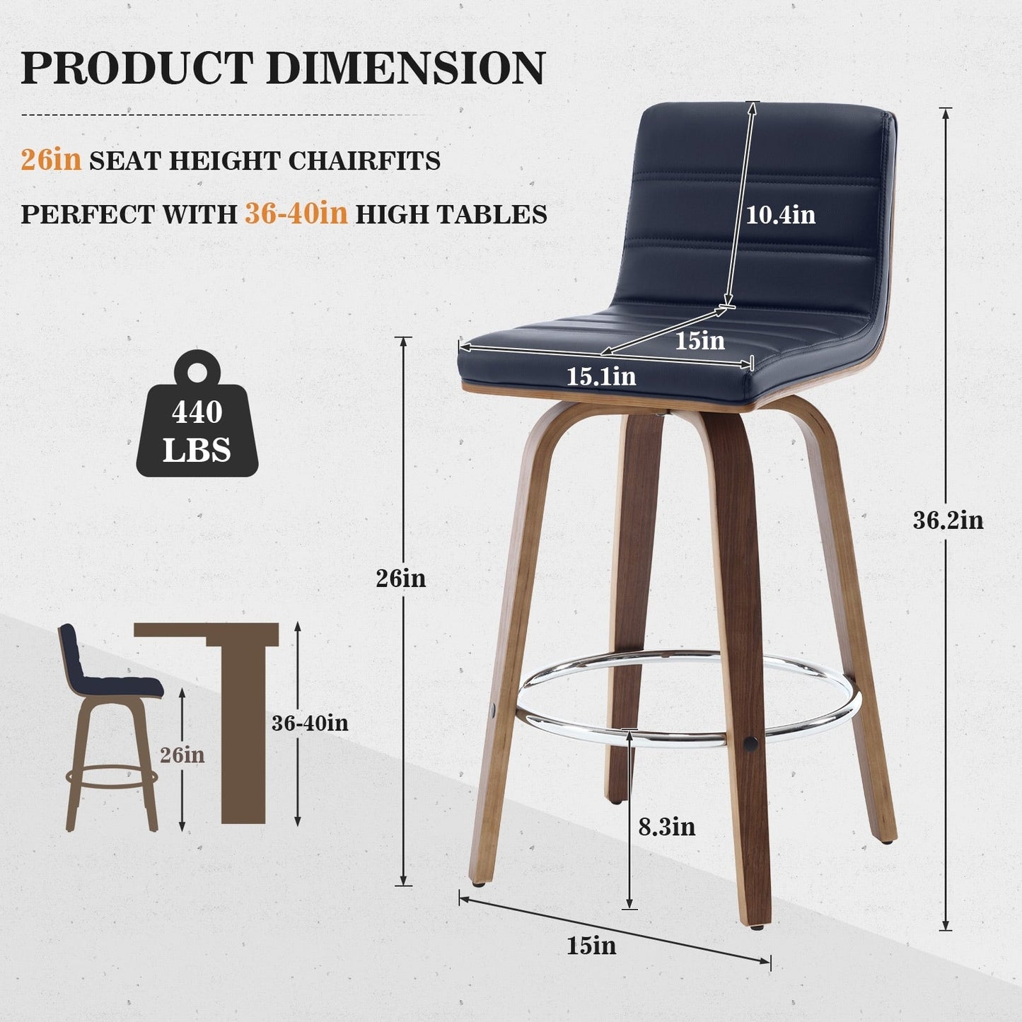 Tabourets de bar/comptoir pivotants en simili cuir 26/29, lot de 2/3