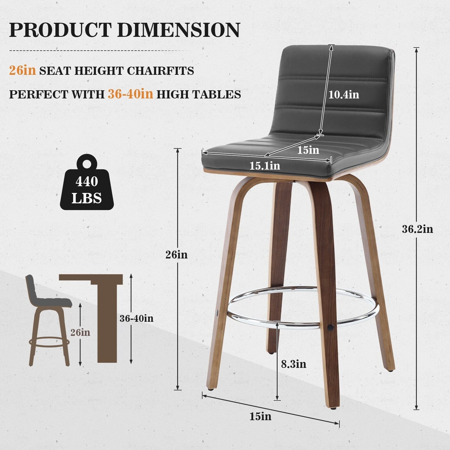 Tabourets de bar/comptoir pivotants en simili cuir 26/29, lot de 2/3